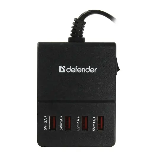 Зарядное устройство сетевое (220В) на 4 USB-порта, DEFENDER UPA-40, шнур 1,4 м, черное, 83537, фото 2