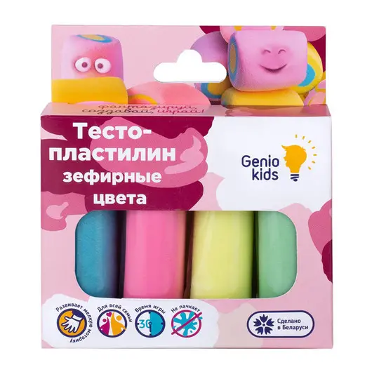 Набор для лепки Genio Kids &quot;Тесто-пластилин. Зефирные цвета&quot;, 4 цвета, картон, европодвес, фото 1
