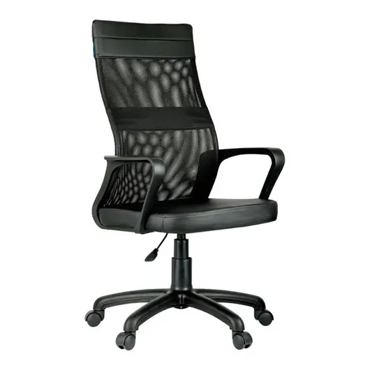 Кресло оператора Helmi HL-M65 &quot;Sigma&quot;, экокожа/ткань сетка, черная, пиастра, фото 1