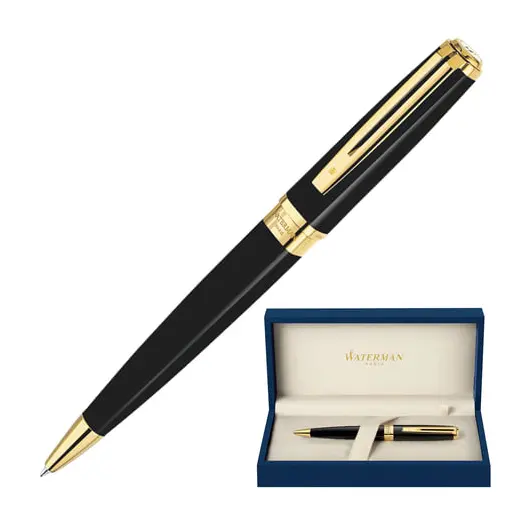 Ручка подарочная шариковая WATERMAN &quot;Exception Black GT Slim&quot;, черный лак, позолоченные детали, синяя, S0636960, фото 1
