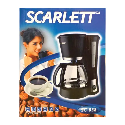 Кофеварка капельная SCARLETT SC-038, объем 0,6 л, мощность 600 Вт, подогрев, пластик, черная, фото 2