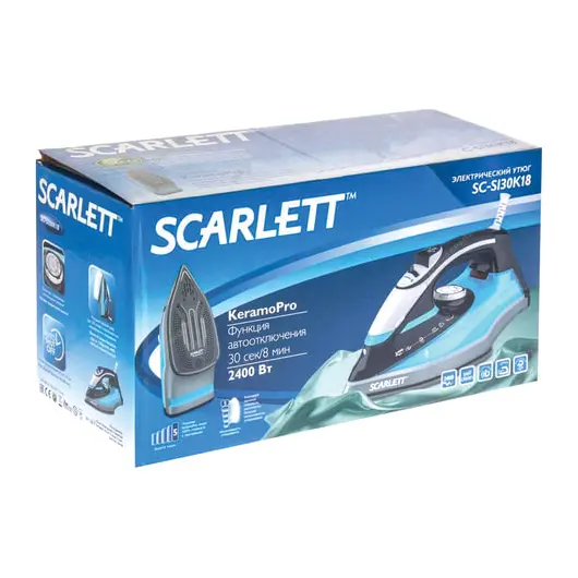Утюг SCARLETT SC-SI30K18, 2400 Вт, керамическое покрытие, самоочистка, экорежим, черный/голубой, SC - SI30K18, фото 3
