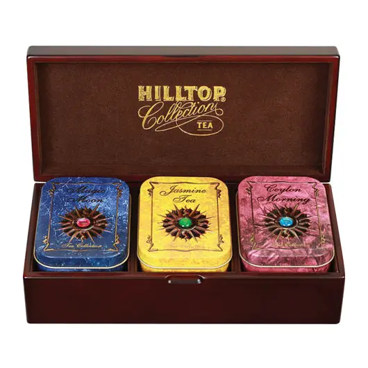 Шкатулка HILLTOP &quot;Звездная коллекция&quot;, 3 чайницы с коллекцией чаев в деревянной шкатулке, 170 г, F203, фото 1