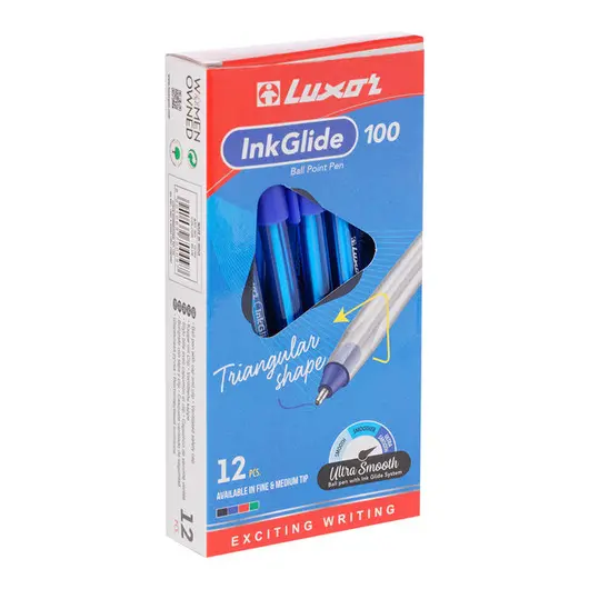 Ручка шариковая Luxor &quot;InkGlide 100 Icy&quot; синяя, 0,7мм, трехгран., фото 4