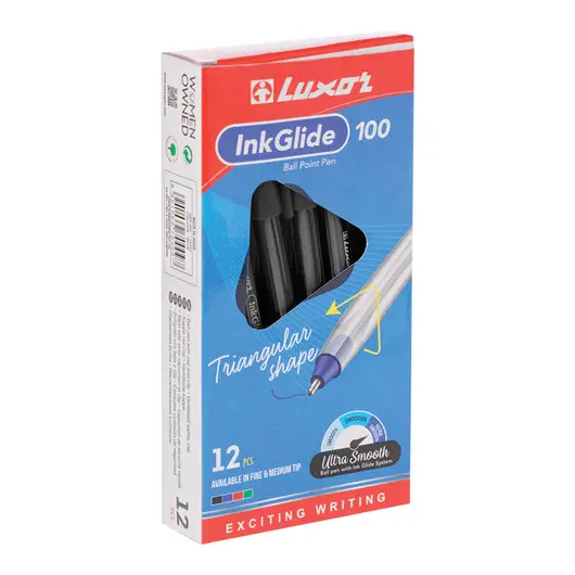 Ручка шариковая Luxor &quot;InkGlide 100 Icy&quot; черная, 0,7мм, трехгран., фото 4