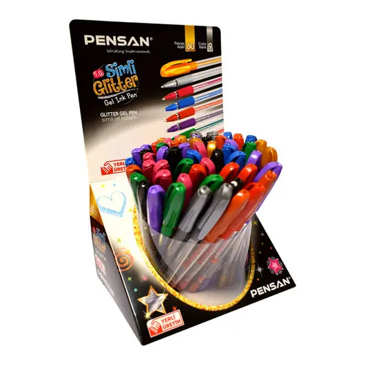 Ручка гелевая PenSan &quot;Glitter Gel&quot;, ассорти, чернила с блестками, 1мм, грип, дисплей, фото 1