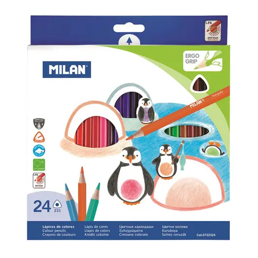 Карандаши цветные Milan &quot;231&quot;, 24цв., трехгран., заточен., картон, европодвес, фото 1