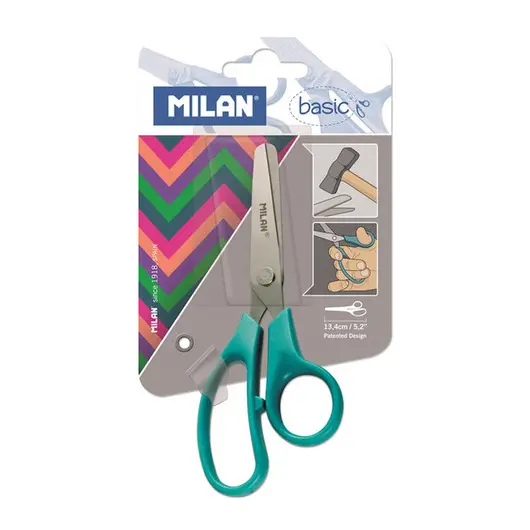 Ножницы детские Milan &quot;Basic Colours&quot; 13,4см, эргономичные ручки, ассорти, европодвес, фото 1
