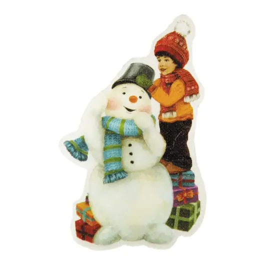 Новогоднее оконное украшение со светодиодной подсветкой &quot;Снеговик и мальчик&quot;, 12*7,5*3см, фото 1