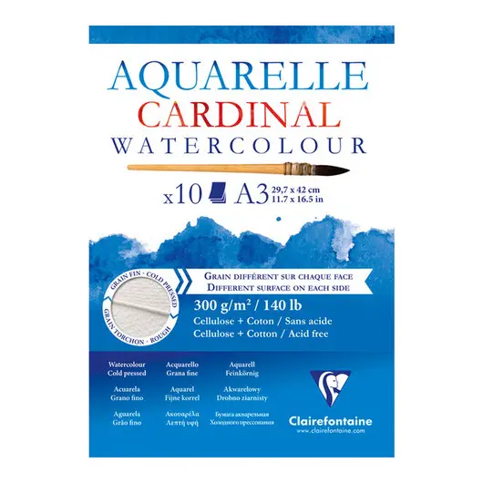 Альбом для акварели 10л., А3, на склейке Clairefontaine &quot;Cardinal&quot;,300г/м2,торшон,холод.пресс.,хлоп, фото 1