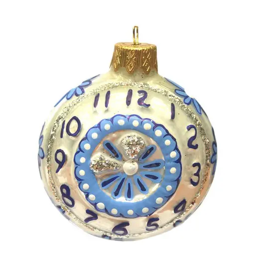 Елочное украшение стеклянное &quot;Часы круглые Русские узоры&quot; 7см, подарочная упаковка, фото 1
