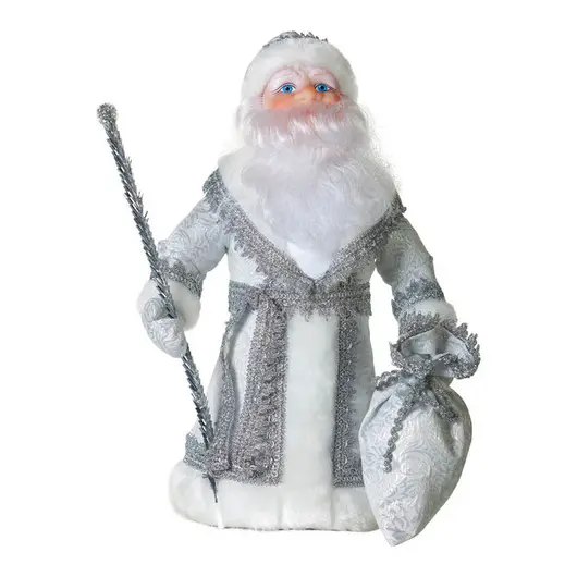 Декоративная кукла &quot;Дед Мороз под елку&quot; 40см, в серебряном костюме, подарочная упаковка, фото 1