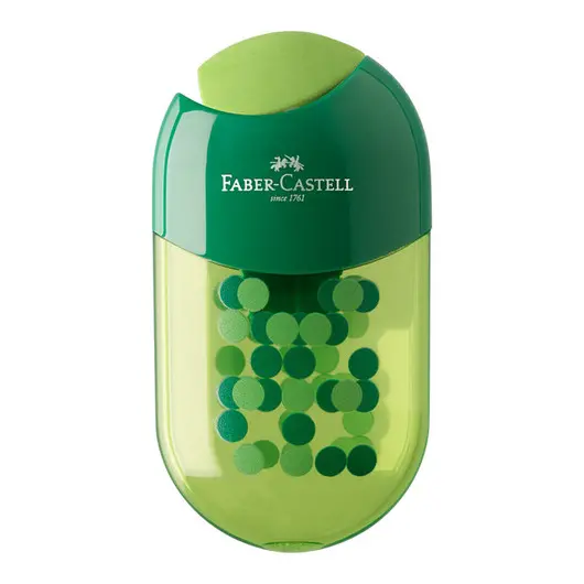 Точилка пластиковая с ластиком Faber-Castell &quot;Two Tone&quot;, 2 отверстия, контейнер, светло-зелен/зелен., фото 2