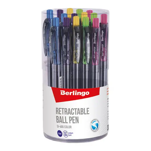 Ручка шариковая автоматическая Berlingo &quot;SI-400 Color&quot; синяя, 0,7мм, грип, корпус ассорти, фото 2