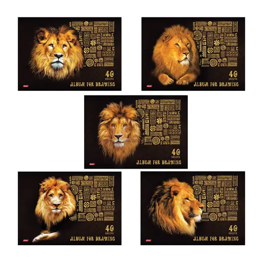 Альбом для рисования, А4, 40 листов, скоба, 3D-фольга и матовая ламинация, HATBER, 205х290 мм, &quot;King Lion&quot;, 40А4лофВ, A261712, фото 1