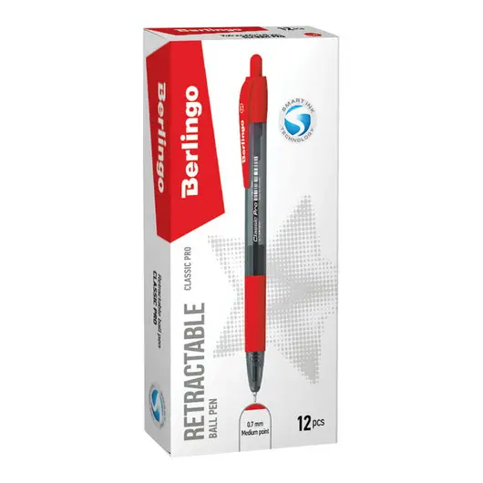 Ручка шариковая автоматическая Berlingo &quot;Classic Pro&quot; красная, 0,7мм, грип, фото 2