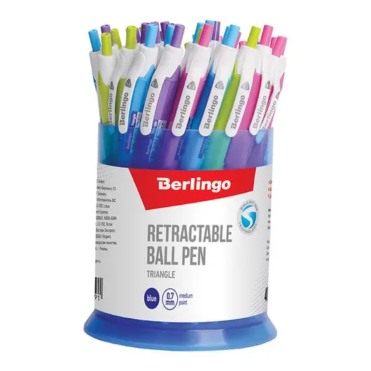 Ручка шариковая автоматическая Berlingo &quot;Triangle&quot; синяя, 0,7мм, трехгран. корпус ассорти, в стакане, фото 2