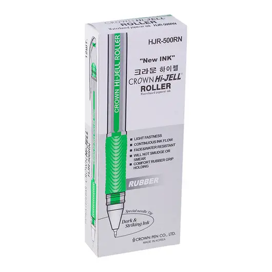 Ручка гелевая Crown &quot;Hi-Jell Needle Grip&quot; зеленая, 0,7мм, грип, игольчатый стержень, штрих-код, фото 3