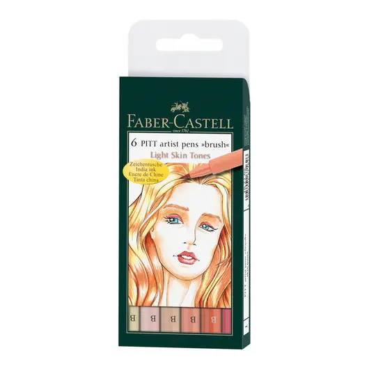 Набор капиллярных ручек Faber-Castell &quot;Pitt Artist Pen Brush Light Skin&quot; 6цв., 6шт., пластик. уп., европодвес, фото 1