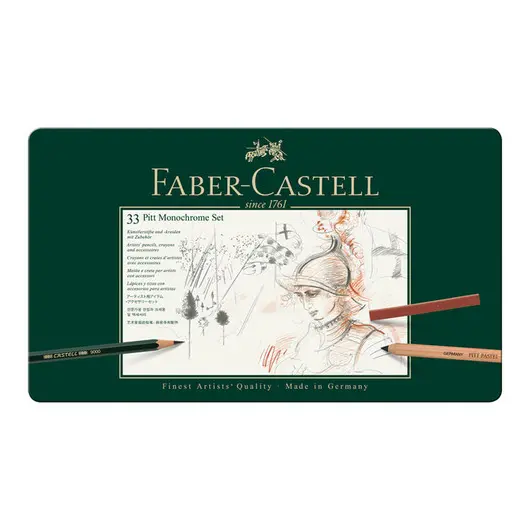 Набор художественных изделий Faber-Castell &quot;Pitt Monochrome&quot;, 33 предмета, метал. кор., фото 1