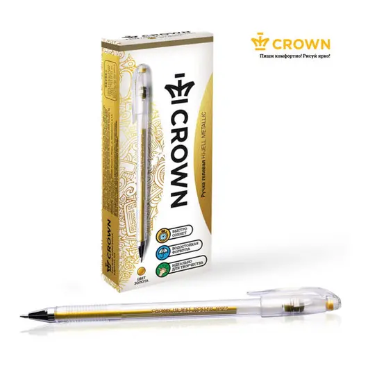 Ручка гелевая Crown &quot;Hi-Jell Metallic&quot; золото металлик, 0,7мм, фото 6