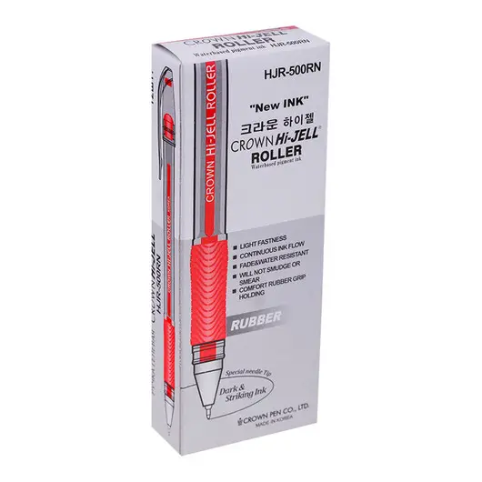 Ручка гелевая Crown &quot;Hi-Jell Needle Grip&quot; красная, 0,7мм, грип, игольчатый стержень, штрих-код, фото 2