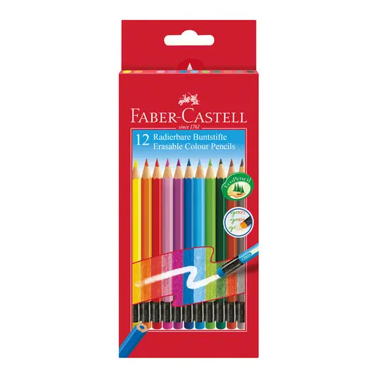 Карандаши цветные стираемые Faber-Castell, 12цв., заточен., картон, европодвес, фото 1