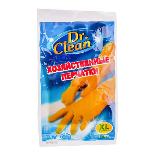 Перчатки резиновые Dr. Clean хозяйственные, р.XL, желтые, пакет с европодвесом, фото 2