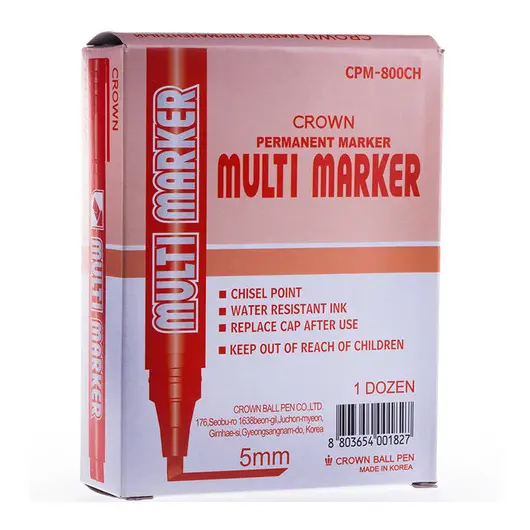 Маркер перманентный Crown &quot;Multi Marker Chisel&quot; красный, скошенный, 5мм, фото 4