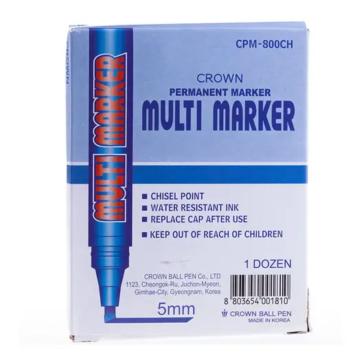 Маркер перманентный Crown &quot;Multi Marker Chisel&quot; синий, скошенный, 5мм, фото 3