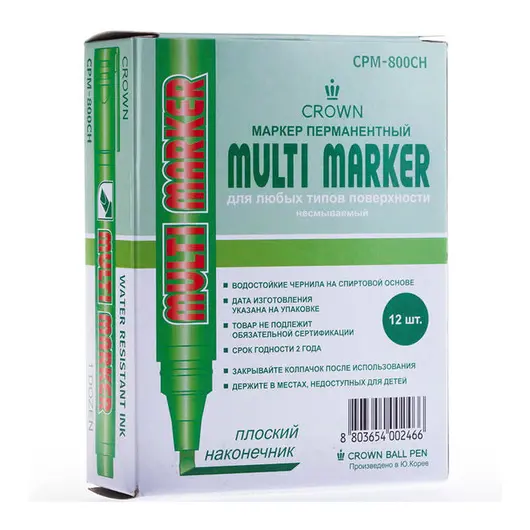 Маркер перманентный Crown &quot;Multi Marker Chisel&quot; зеленый, скошенный, 5мм, фото 4