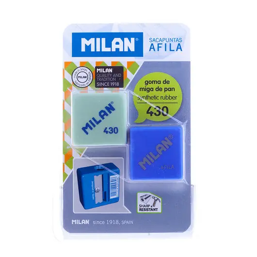 Набор пластиковая точилка Milan &quot;Afila&quot;, 1 отверстие + ластик 430, блистер, фото 3