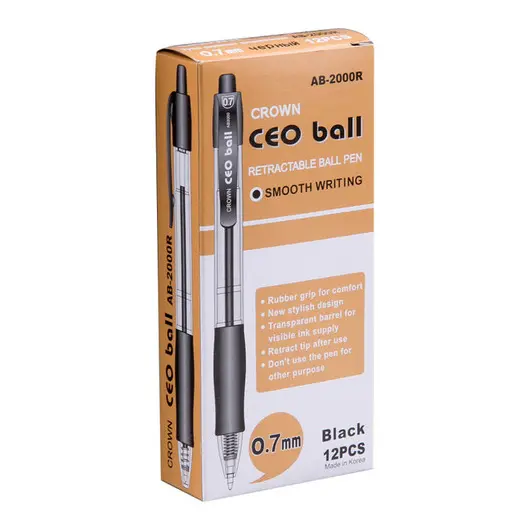 Ручка шариковая автоматическая Crown &quot;CEO Ball&quot; черная, 0,7мм, грип, фото 4