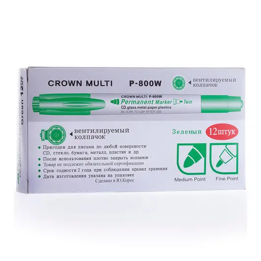 Маркер перманентный двухсторонний Crown &quot;Multi Marker Twin&quot; зеленый, пулевидный, 2мм/1мм, фото 5