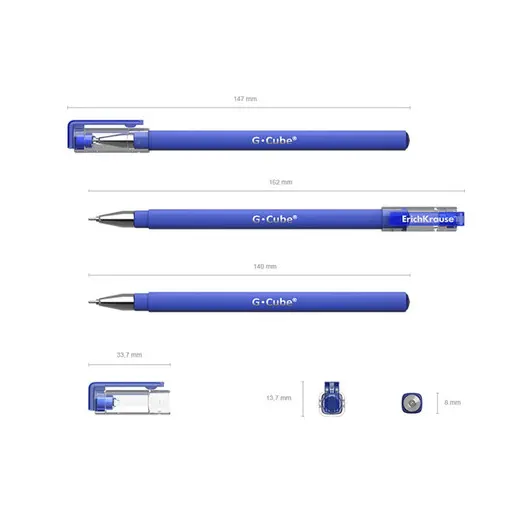 Ручка гелевая Erich Krause &quot;G-Cube&quot; синяя, 0,5мм, игольчатый стержень, фото 2