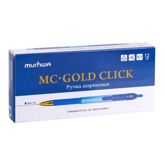 Ручка шариковая автоматическая MunHwa &quot;MC Gold Click&quot; синяя, 0,7мм, грип, штрих-код, фото 3