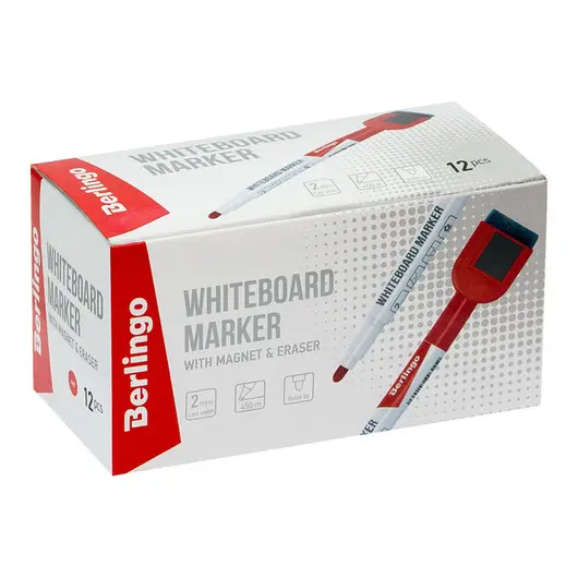 Маркер для белых досок на магните Berlingo, красный, пулевидный, 2мм, фото 7