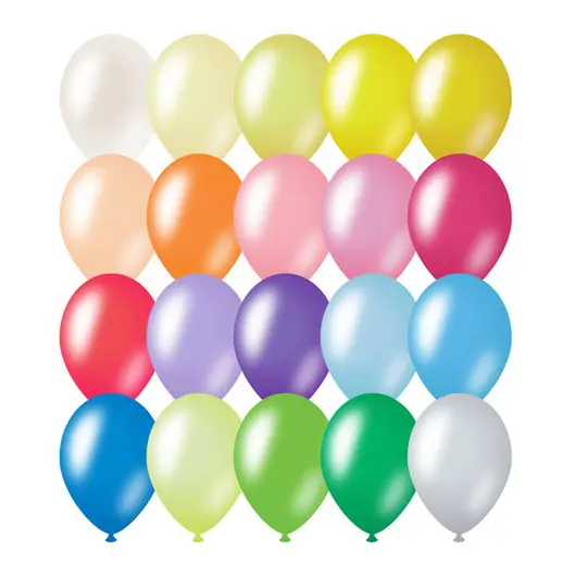 Воздушные шары, 100шт., М12/30см, MESHU, металлик, 20 цветов ассорти, фото 1