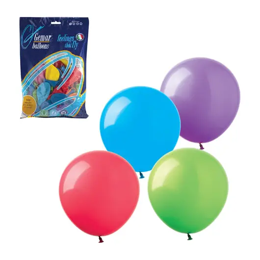 Шары воздушные 8&quot; (21 см), комплект 100 шт., 12 пастельных цветов, в пакете, 1101-0023, фото 1
