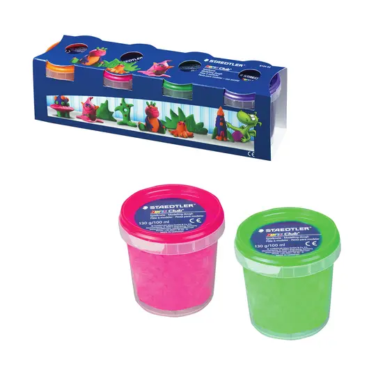 Пластилин на растительной основе (тесто для лепки) STAEDTLER, 4 цвета, 520 г, (оранжевый, розовый, зеленый, фиолетовый), 8134 02, фото 1