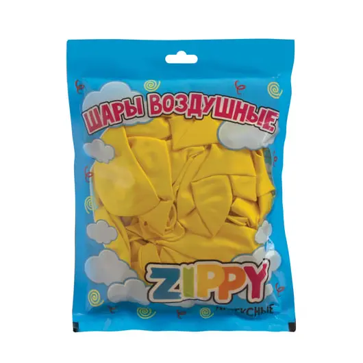 Шары воздушные ZIPPY (ЗИППИ) 12&quot; (30 см), комплект 50 шт., желтые, в пакете, 104189, фото 2