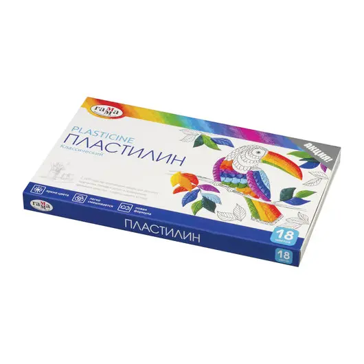 Пластилин классический ГАММА &quot;Классический&quot;, 18 цветов, 360 г, со стеком, картонная упаковка, 281035, фото 1