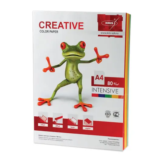 Бумага CREATIVE color (Креатив) А4, 80 г/м2, 100 л., (5 цв.х20 л.), цветная интенсив, БИpr-100r, фото 1