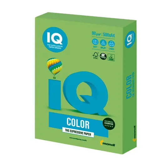 Бумага IQ color, А4, 80 г/м2, 500 л., интенсив, зеленая липа, LG46, фото 1