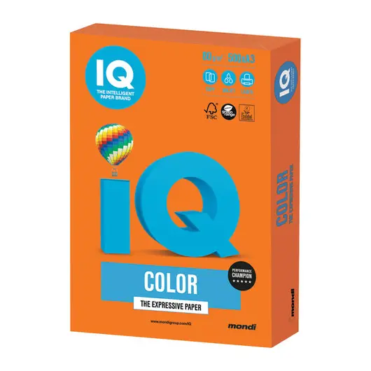 Бумага IQ color БОЛЬШОЙ ФОРМАТ (297х420 мм), А3, 80 г/м2, 500 л., интенсив, оранжевая, OR43, фото 1