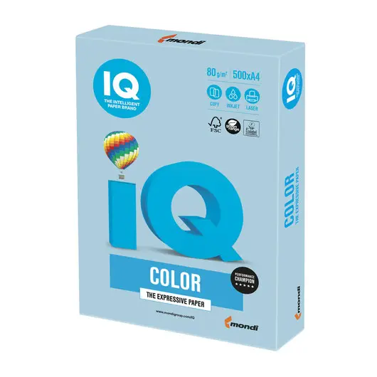 Бумага IQ color, А4, 80 г/м2, 500 л., пастель, голубой лед, OBL70, фото 1