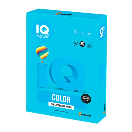 Бумага IQ color, А4, 160 г/м2, 250 л., интенсив светло-синяя, AB48, фото 1