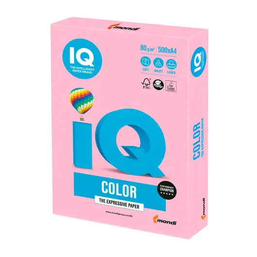 Бумага IQ color, А4, 80 г/м2, 500 л., пастель, розовый фламинго, OPI74, фото 1