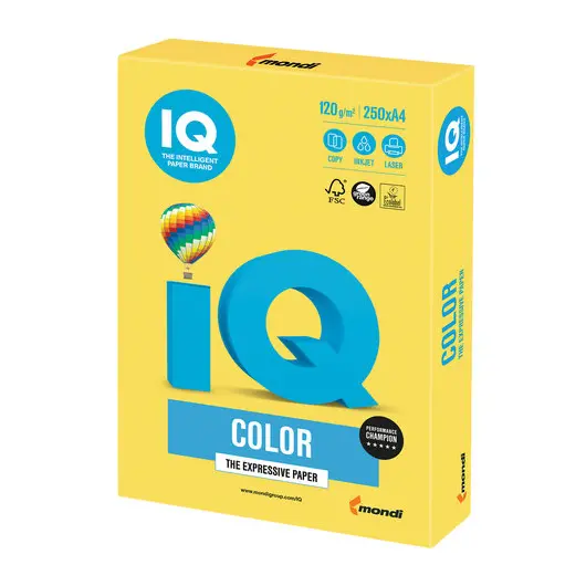 Бумага IQ color, А4, 120 г/м2, 250 л., интенсив, канареечно-желтая, CY39, фото 1