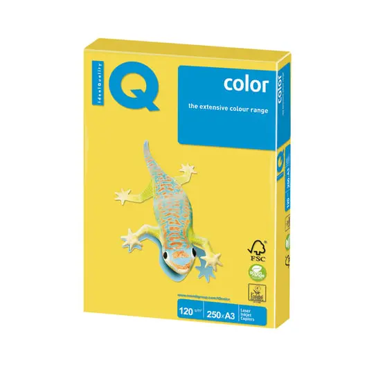 Бумага IQ color БОЛЬШОЙ ФОРМАТ (297х420 мм), А3, 120 г/м2, 250 л., интенсив, канареечно-желтая, CY39, фото 1